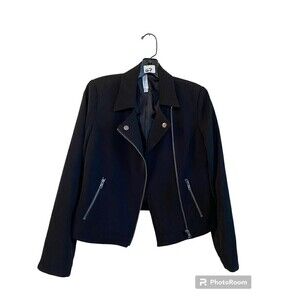 Mural Jacket - Diagonal Zip Cropped Black Work Attire Sz.XS
